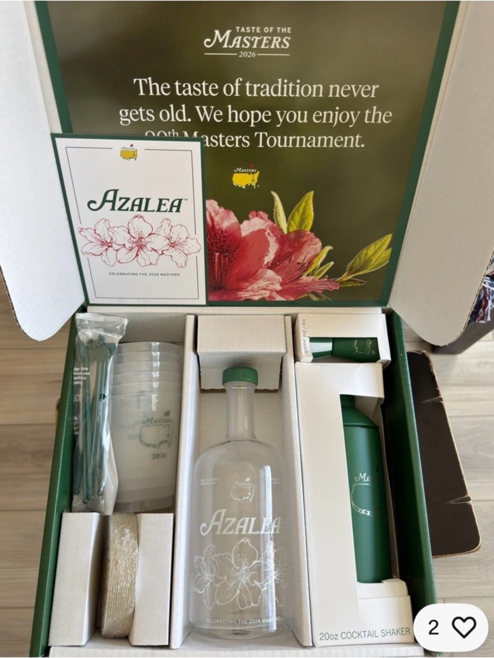 Azalea Masters 2026 Branded Glass Bottle & Shaker Set - Green & Clear